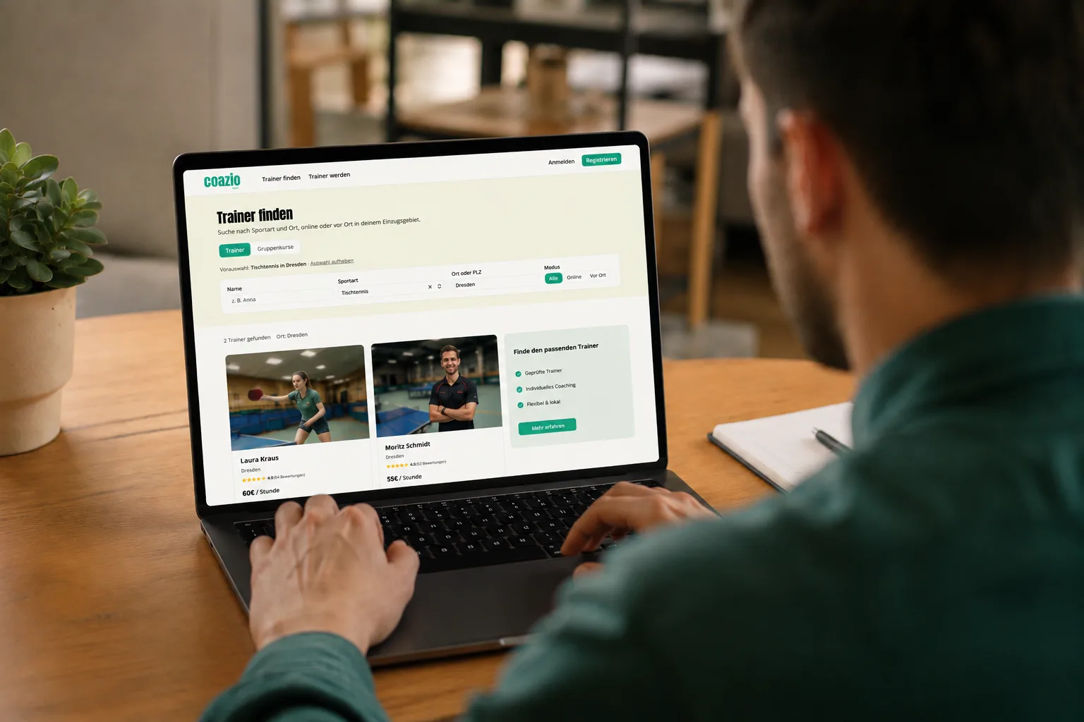 Sportinteressierter sucht bei www.coazio.com einen passenden Trainer